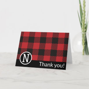 Tarjeta De Agradecimiento Monograma de juego de búfalo rojo y negro personal