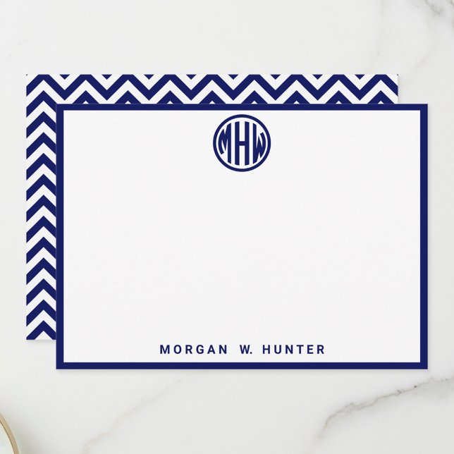 Tarjeta De Agradecimiento Monograma de la marina blanca Chevron DIY BG (Subido por el creador)