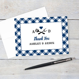 Tarjeta De Agradecimiento Monograma de la Marina Rusa Gingham Plaid BBQ Boda