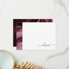 Tarjeta De Agradecimiento Monograma de oro de geode de la morada de borgoña