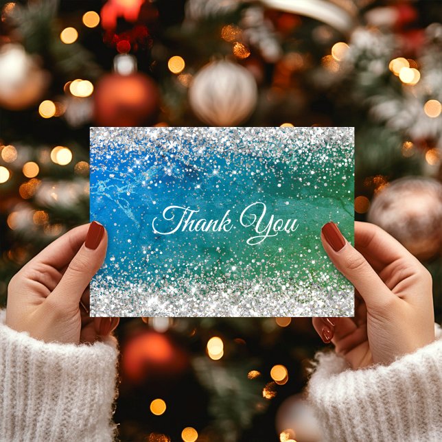 Tarjeta De Agradecimiento Monograma de purpurina de oro azul claro (Subido por el creador)