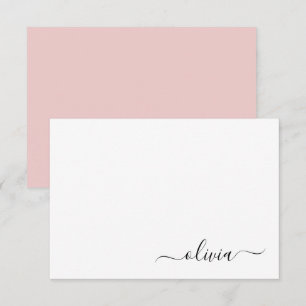 Tarjeta De Agradecimiento Monograma de Rubor blanco rosado moderno con guión