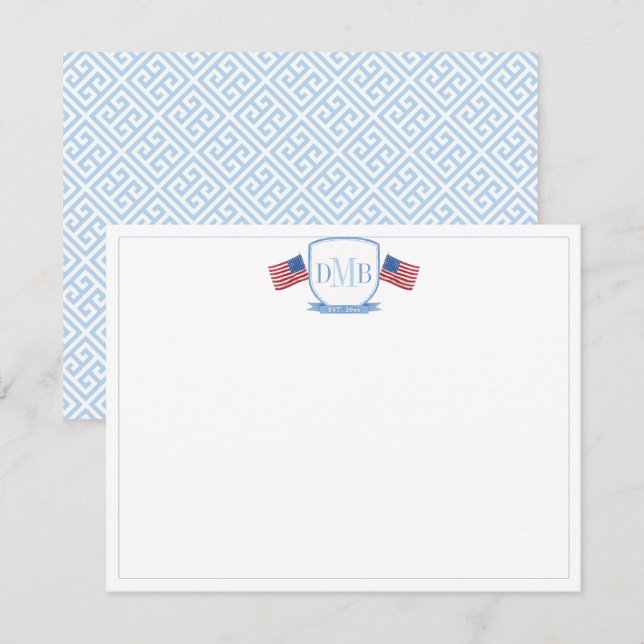 Tarjeta De Agradecimiento Monograma De Tres Letras Patriótico Rojo Blanco Y  (Anverso / Reverso)