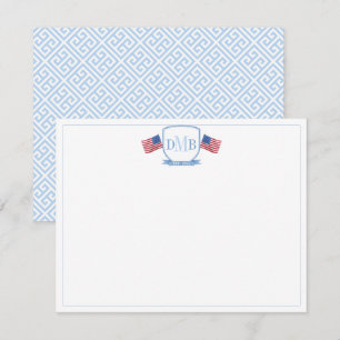 Tarjeta De Agradecimiento Monograma De Tres Letras Patriótico Rojo Blanco Y