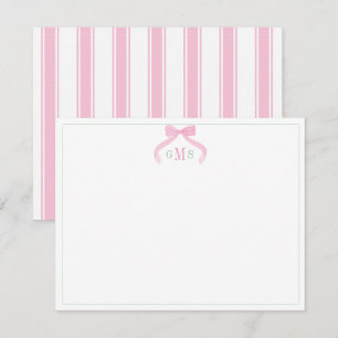 Tarjeta De Agradecimiento Monograma De Tres Letras Rosa Y Verde De Preppy Bo