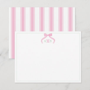 Tarjeta De Agradecimiento Monograma De Tres Letras Rosa Y Verde De Preppy Bo