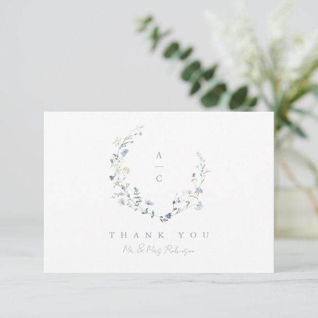 Tarjeta De Agradecimiento Monograma del Boda del Boho Rústico de Flor Silves (Anverso de pie)
