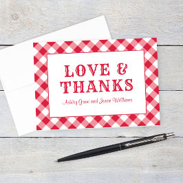 Tarjeta De Agradecimiento Monograma del Boda Rústico Red Gingham Plaid