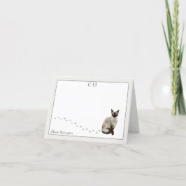 Tarjeta De Agradecimiento Monograma del borde gris del gato siamés doblado