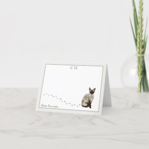 Tarjeta De Agradecimiento Monograma del borde gris del gato siamés doblado