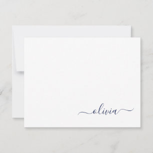 Tarjeta De Agradecimiento Monograma del guión moderno azul de la Marina