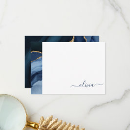 Tarjeta De Agradecimiento Monograma Dorado Geoda de Ágata Azul Marino