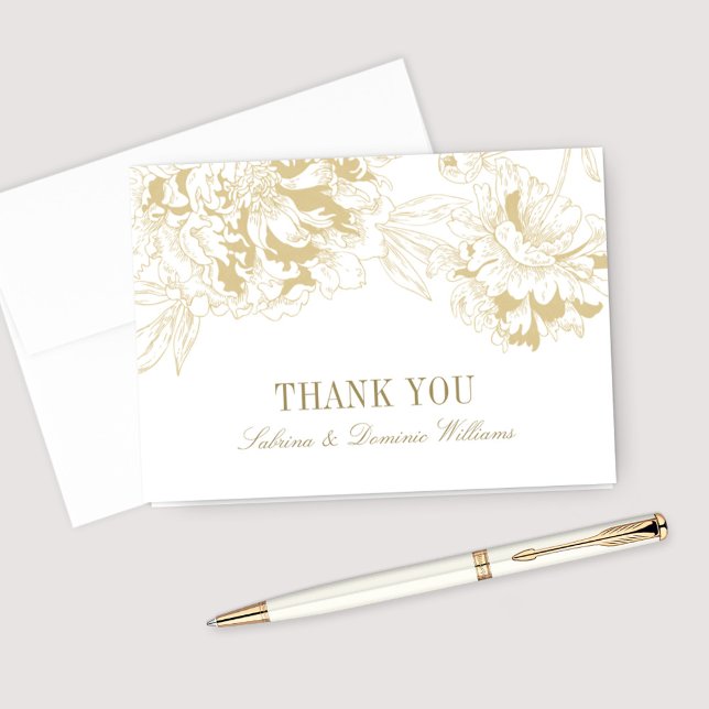 Tarjeta De Agradecimiento Monograma elegante Boda floral de oro (Subido por el creador)