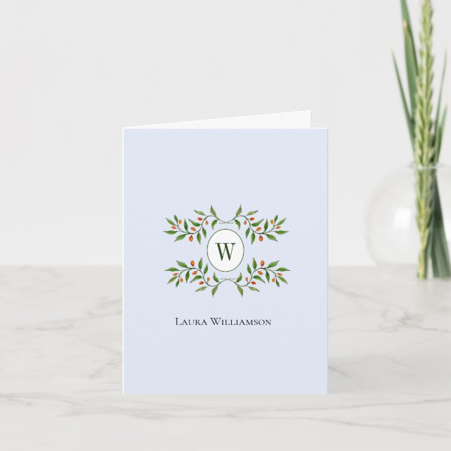 Tarjeta De Agradecimiento Monograma elegante con vegetación (Anverso)