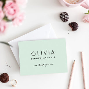Tarjeta De Agradecimiento Monograma elegante de Personalizado verde y negro
