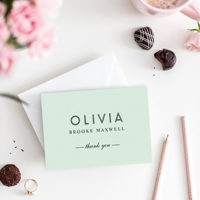 Tarjeta De Agradecimiento Monograma elegante de Personalizado verde y negro (Subido por el creador)