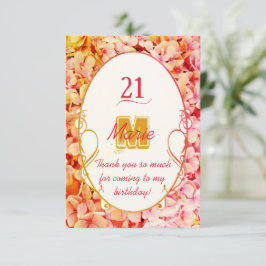 Tarjeta De Agradecimiento Monograma Elegante Floral Pink Cumpleaños