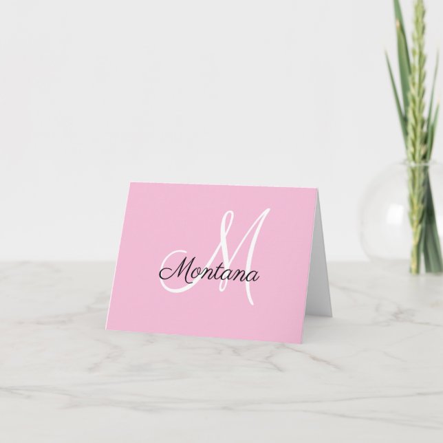 Tarjeta De Agradecimiento Monograma Elegante Moderno Simple Girly Rosa (Anverso)