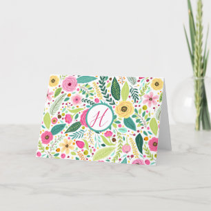 Tarjeta De Agradecimiento Monograma floral brillante