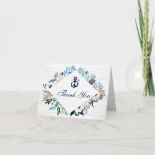 Tarjeta De Agradecimiento Monograma floral de ancla náutica rusa