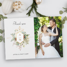 Tarjeta De Agradecimiento Monograma floral de Navidades simplemente elegante