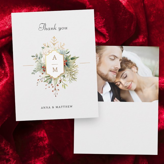 Tarjeta De Agradecimiento Monograma floral de Navidades simplemente elegante (Subido por el creador)