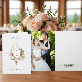 Tarjeta De Agradecimiento Monograma floral de Navidades simplemente elegante