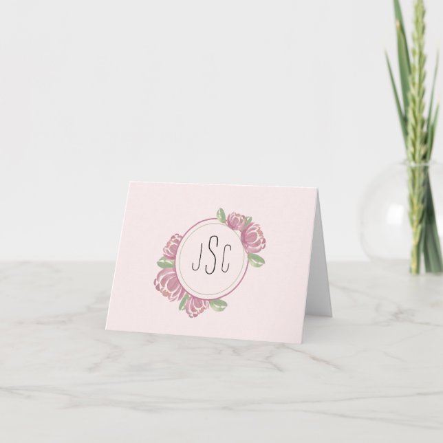Tarjeta De Agradecimiento Monograma floral rosa claro Notecards, juego de 10 (Anverso)