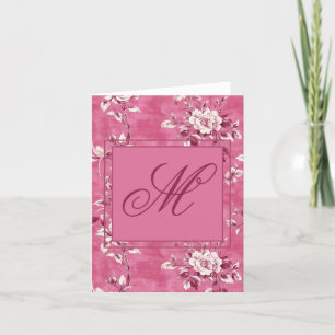 Tarjeta De Agradecimiento Monograma Floral rosa rosa vintage