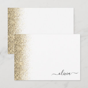Tarjeta De Agradecimiento Monograma Glitter Dorado Blanco Script Femenino