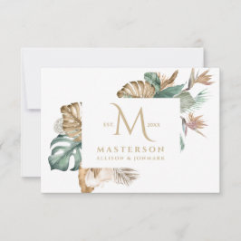 Tarjeta De Agradecimiento Monograma Gracias Gold Tropics