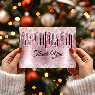 Tarjeta De Agradecimiento Monograma holográfico con tono rosa chic