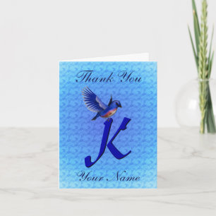 Tarjeta De Agradecimiento Monograma Inicial Bluebird Personalizado K