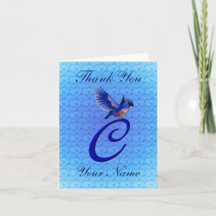 Tarjeta De Agradecimiento Monograma Inicial C Bluebird Personalizado