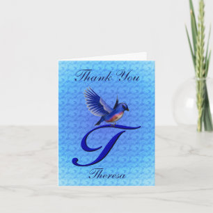Tarjeta De Agradecimiento Monograma inicial de Bluebird personalizado T