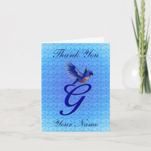 Tarjeta De Agradecimiento Monograma Inicial G Bluebird Personalizado