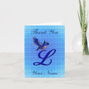 Tarjeta De Agradecimiento Monograma Inicial L Bluebird Personalizado