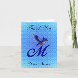 Tarjeta De Agradecimiento Monograma Inicial M Bluebird Personalizado