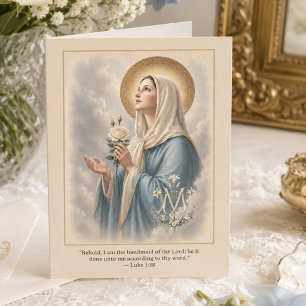 Tarjeta De Agradecimiento Monograma Mariano Católico Bendita María