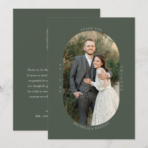 Tarjeta De Agradecimiento Monograma minimalista Moss Foto de Boda verde