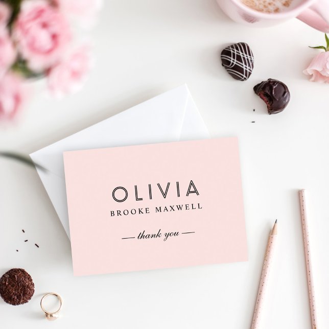 Tarjeta De Agradecimiento Monograma moderno de rosa y negro (Subido por el creador)