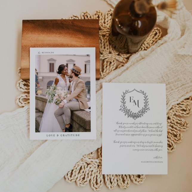 Tarjeta De Agradecimiento Monograma moderno del Boho | Boda de fotos Gracias (Subido por el creador)