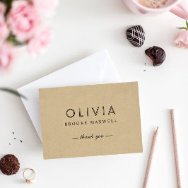 Tarjeta De Agradecimiento Monograma moderno Kraft y negro