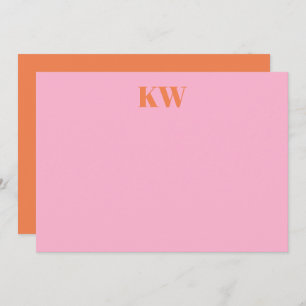Tarjeta De Agradecimiento Monograma moderno Naranja rosa personalizado