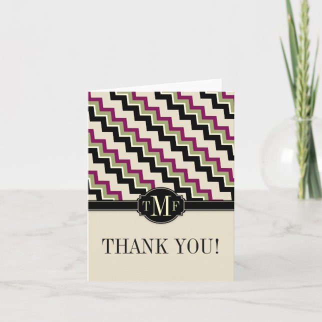 Tarjeta De Agradecimiento Monograma moderno ZigZag Gracias (Anverso)