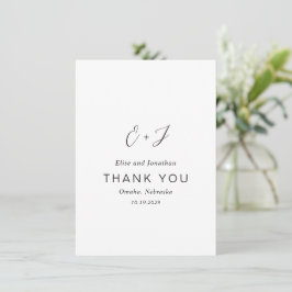Tarjeta De Agradecimiento Monograma negro y blanco Boda elegante