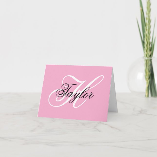 Tarjeta De Agradecimiento Monograma negro y blanco rosado (Anverso)
