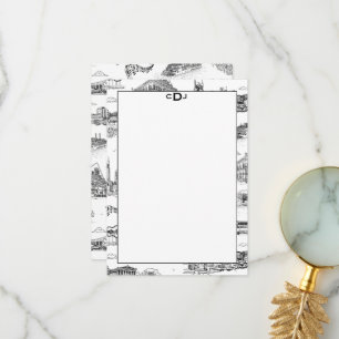 Tarjeta De Agradecimiento Monograma Negro y Blanco Toile de Nashville