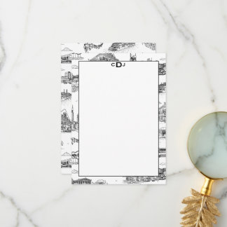 Tarjeta De Agradecimiento Monograma Negro y Blanco Toile de Nashville