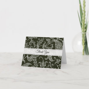 Tarjeta De Agradecimiento Monograma Paisley Black and White (Negro y blanco)
